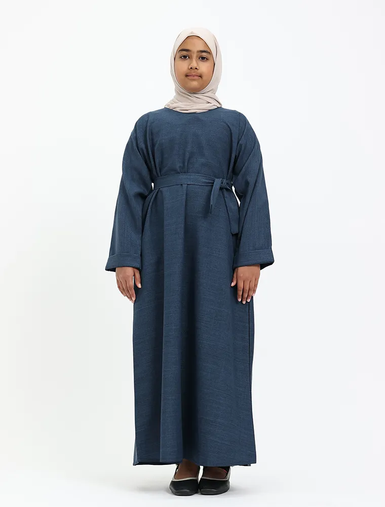 Navy Linen Girls Abaya